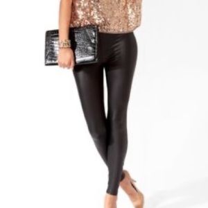 Cherish black shiny faux leather fold over style leggings size small